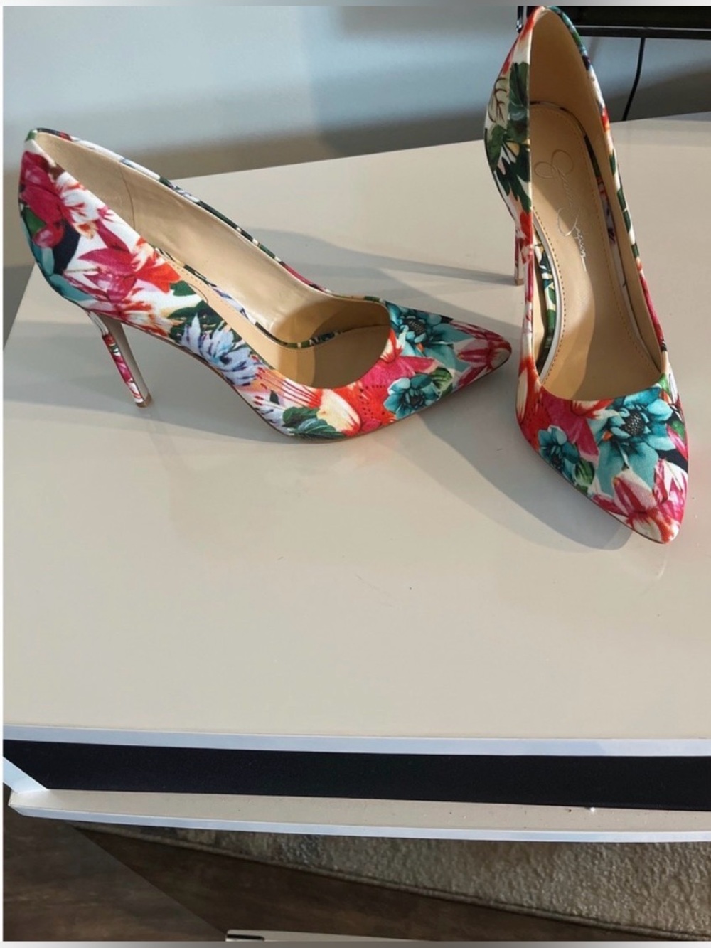 OFFERS! Jessica Simpson Pharris Floral Pointed Toe Pumps Tropical Heels 7.5 - Picture 3 of 12